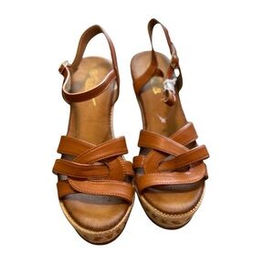 Shibever Brown Wedge Sandals Womens Size 39 Strappy Comfort